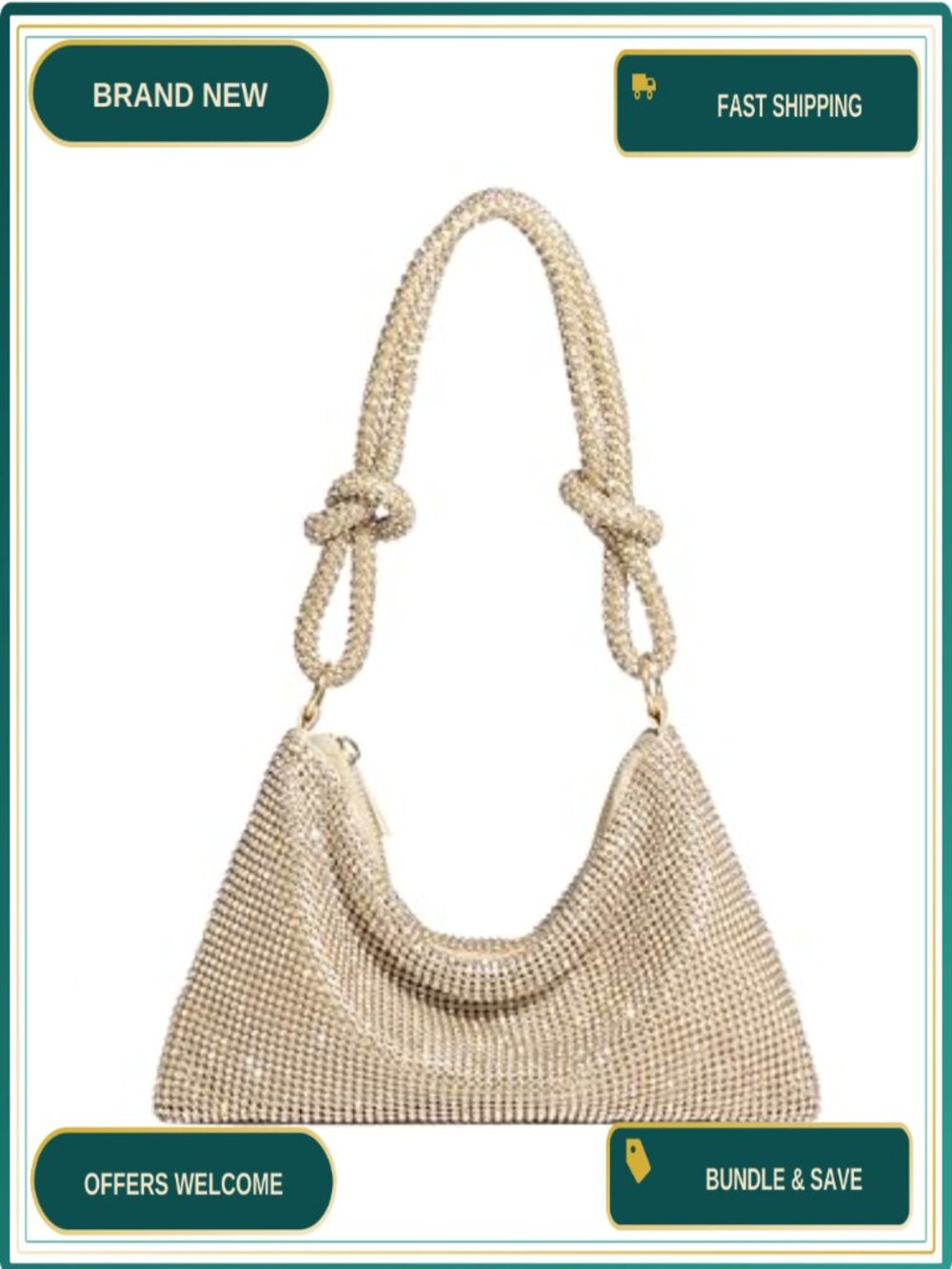 Rhinestone Evening Clutch Purse Small Dressy Handbag with Knotted Strap